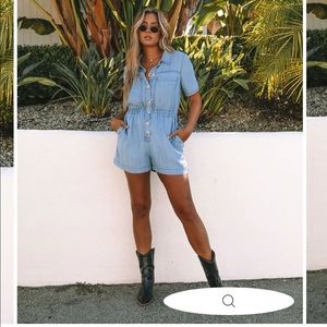 VICI Pierre Tencel Pocketed Button Down Romper - Denim Blue